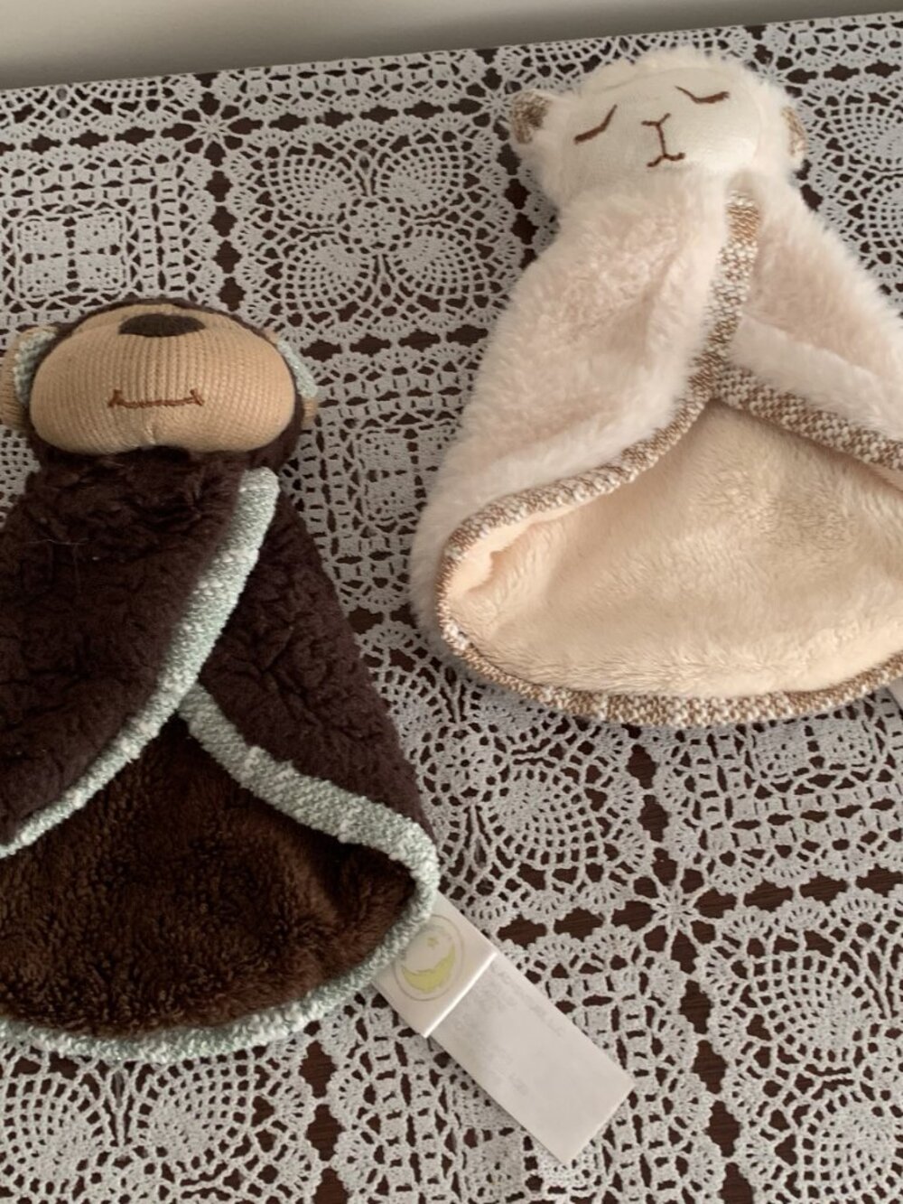 Two Animal Adventure Cream Lamb Brown Bear Baby Blanket Soothing Lovey 8 Inch